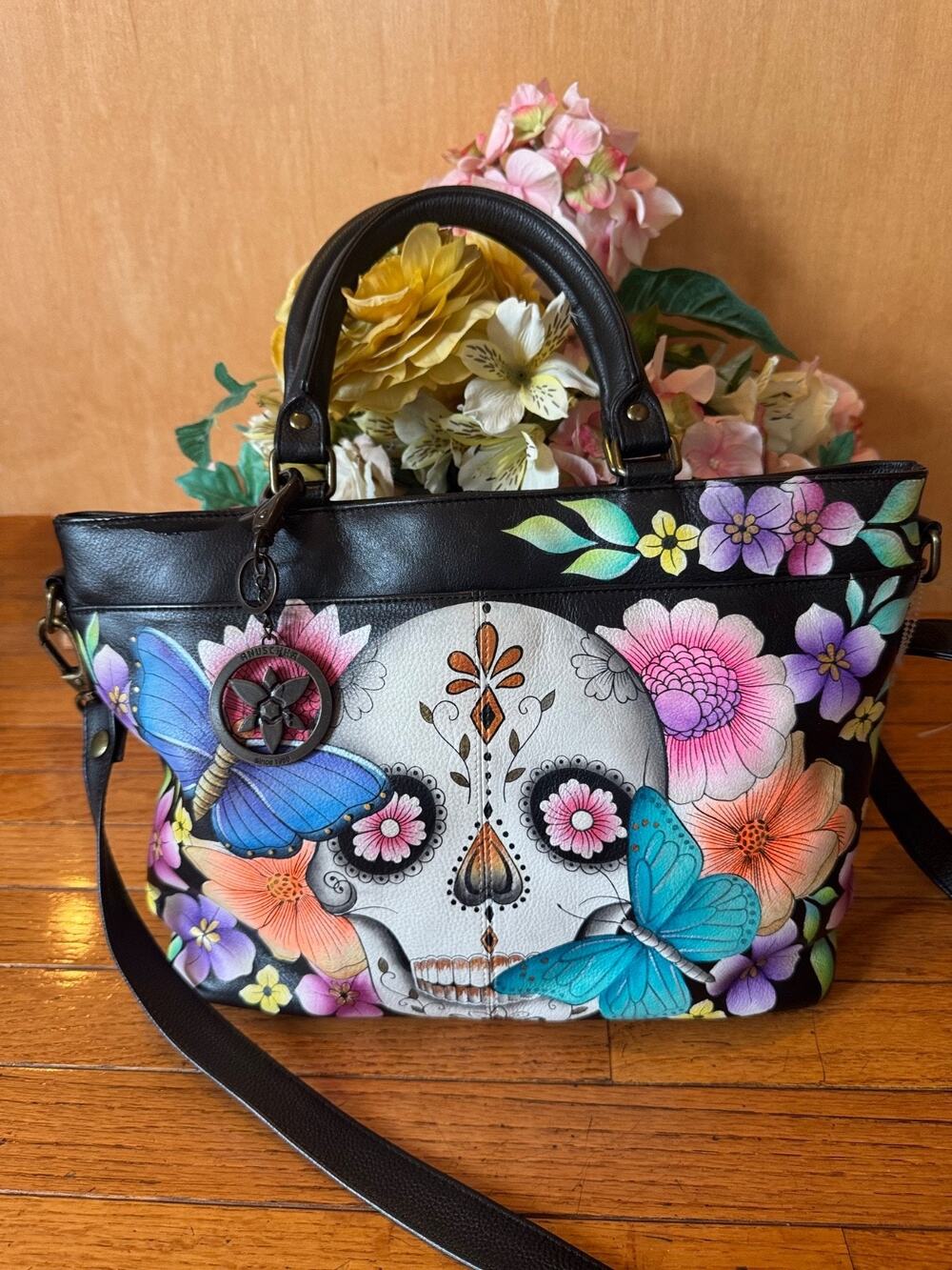 Anuschka Day Of The Dead Sugar Skull Satchel Large Tote Leather Bag (150
